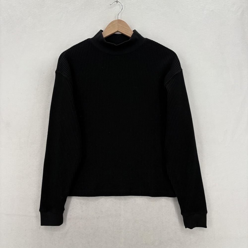 Gap Sweater Womens Small Black Waffle Knit Mock Neck Thermal Long Sleeve NWT